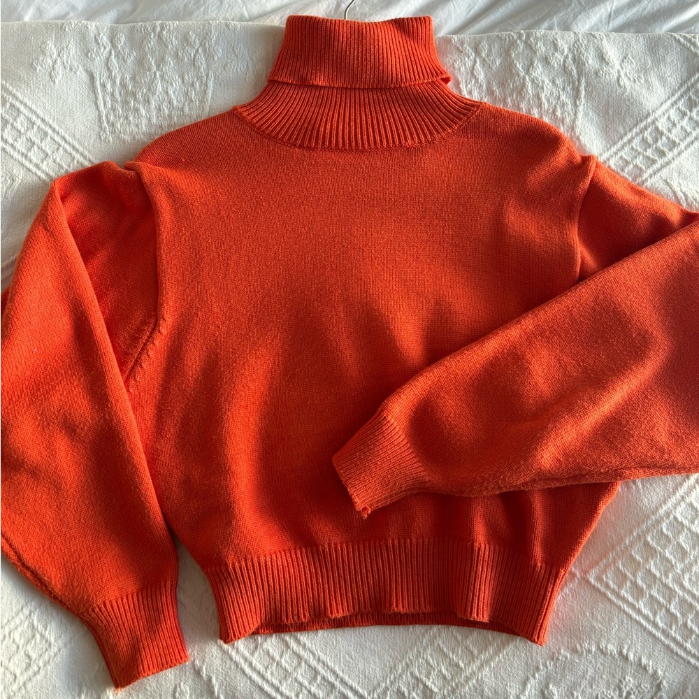 Orange Cropped Stretchy Knit Turtle Neck Sweater